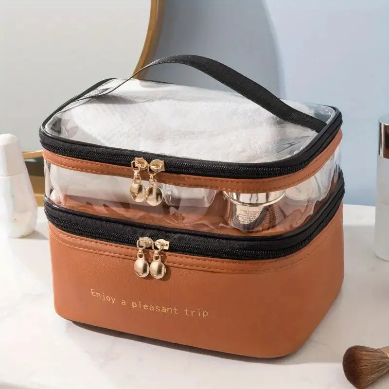 Double-Layer Square Cosmetic Bag - Your Stylish Travel for Beauty On-the-Go