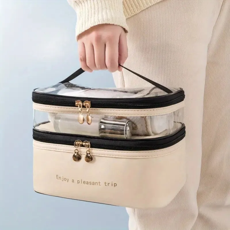 Double-Layer Square Cosmetic Bag - Your Stylish Travel for Beauty On-the-Go