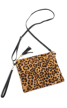 EABG9379 Beige Leopard Crossbody Clutch Bag