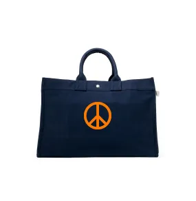 East West Bag: Navy with Neon Orange Matte Peace Sign