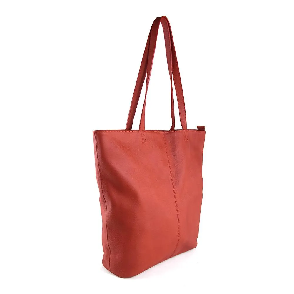 Elegant Shopper Tote in Rustic Red Leather