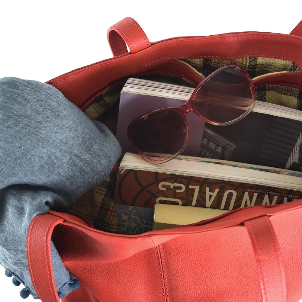 Elegant Shopper Tote in Rustic Red Leather