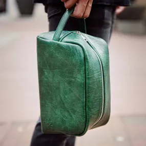 Emerald Green Leather Toiletry Bag