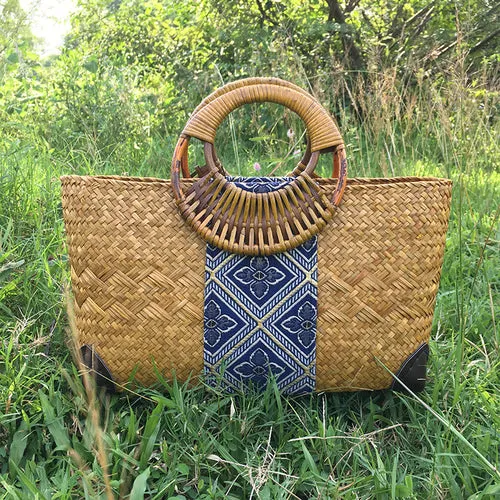 Ethnic Natural Bali Rattan Woven Tote Bag