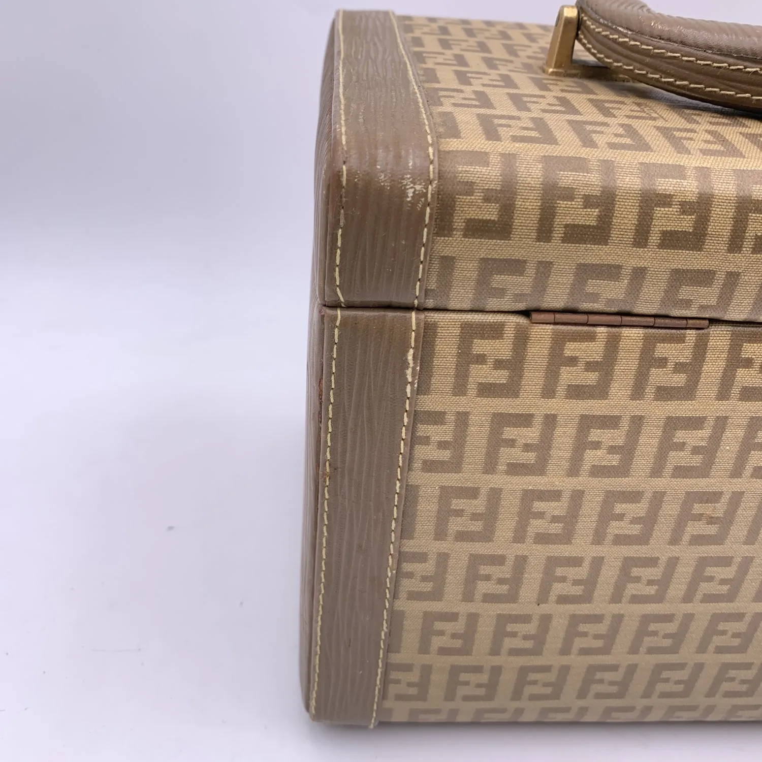 Fendi Vintage Beige Monogram Canvas Train Case Beauty Bag Handbag