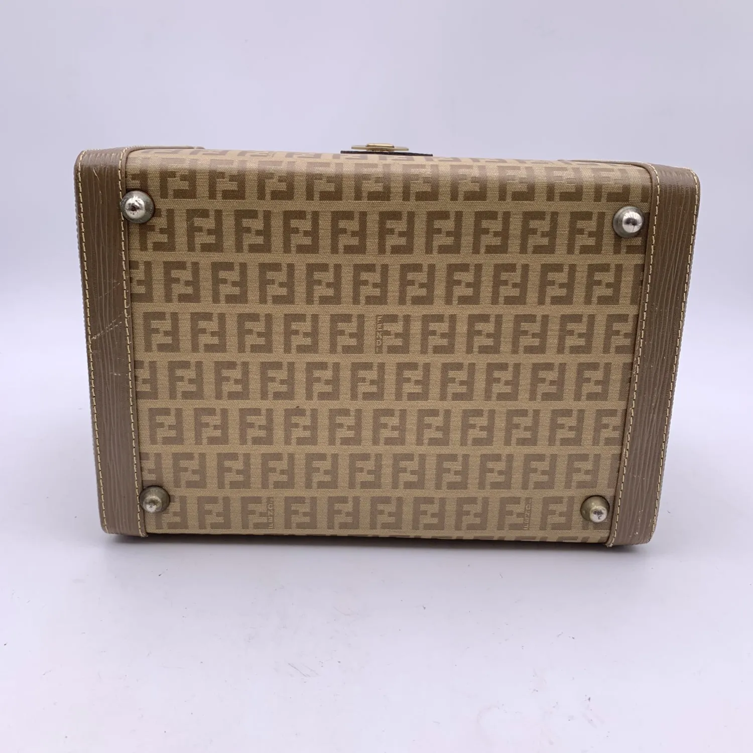 Fendi Vintage Beige Monogram Canvas Train Case Beauty Bag Handbag