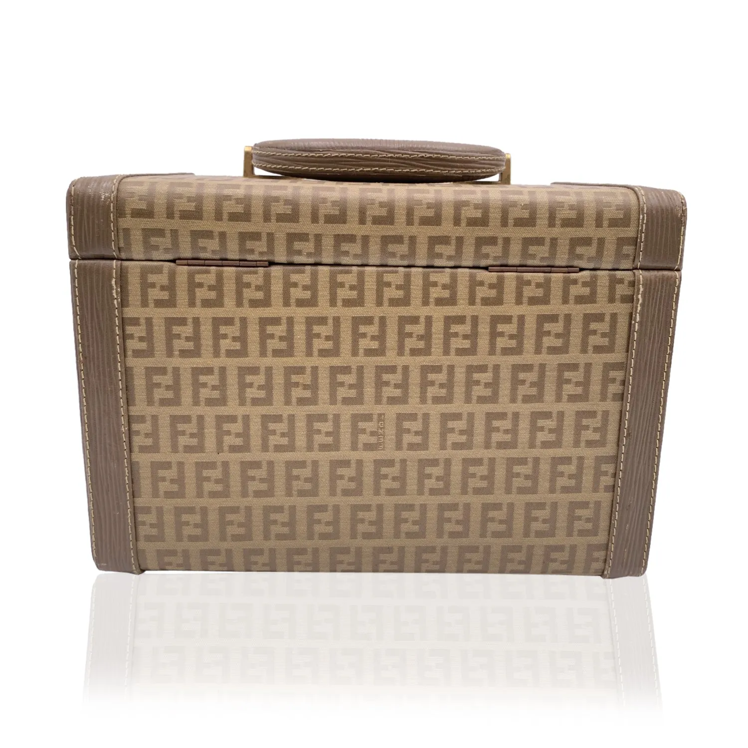 Fendi Vintage Beige Monogram Canvas Train Case Beauty Bag Handbag