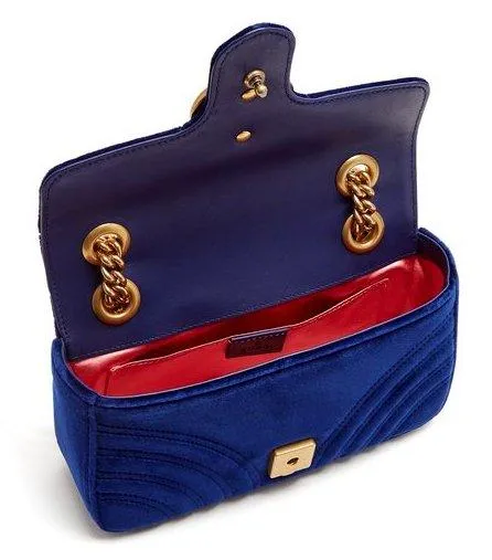 GG Marmont Mini Quilted-Velvet Cross-Body Bag - Red, Pink, Royal Blue