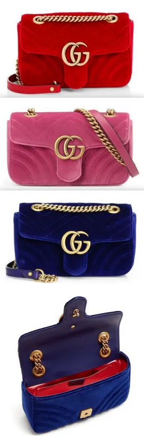 GG Marmont Mini Quilted-Velvet Cross-Body Bag - Red, Pink, Royal Blue