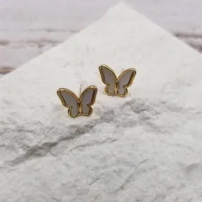 Gold & White Butterfly Stud Earrings