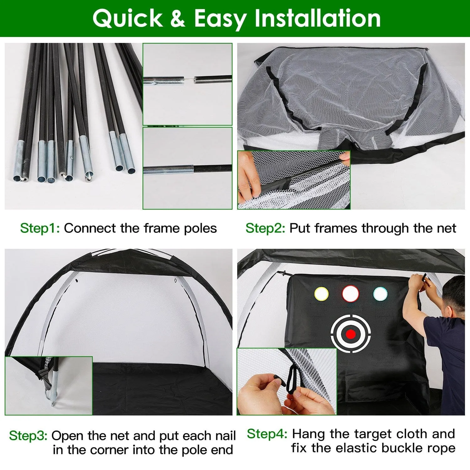 Golf Training Aids Driving Hitting Nets with Tri-Turf Golf Mat Target Cloth 10 Golf Balls 7 Golf Tees 2 Rubber Golf Tee Holders Carry Bag for Indoor Outdoor Sports