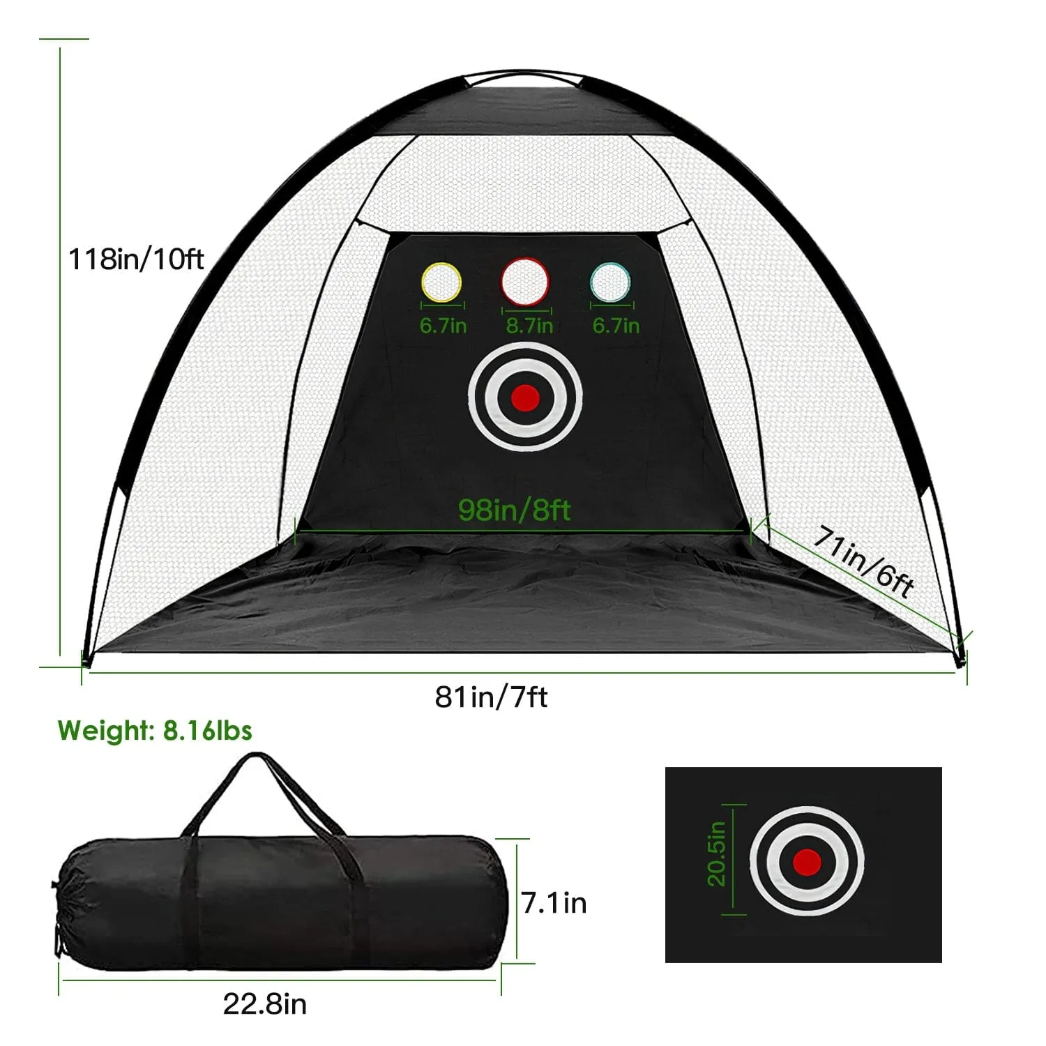 Golf Training Aids Driving Hitting Nets with Tri-Turf Golf Mat Target Cloth 10 Golf Balls 7 Golf Tees 2 Rubber Golf Tee Holders Carry Bag for Indoor Outdoor Sports