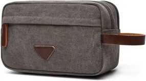 Gray Toiletry Bag Leather Waxed Canvas Shaving Dopp Kit