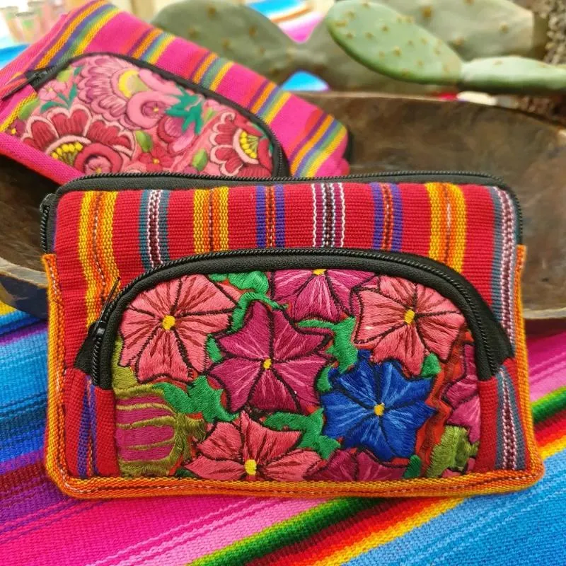 Guatemalan Floral Cosmetic Purse Double Medium