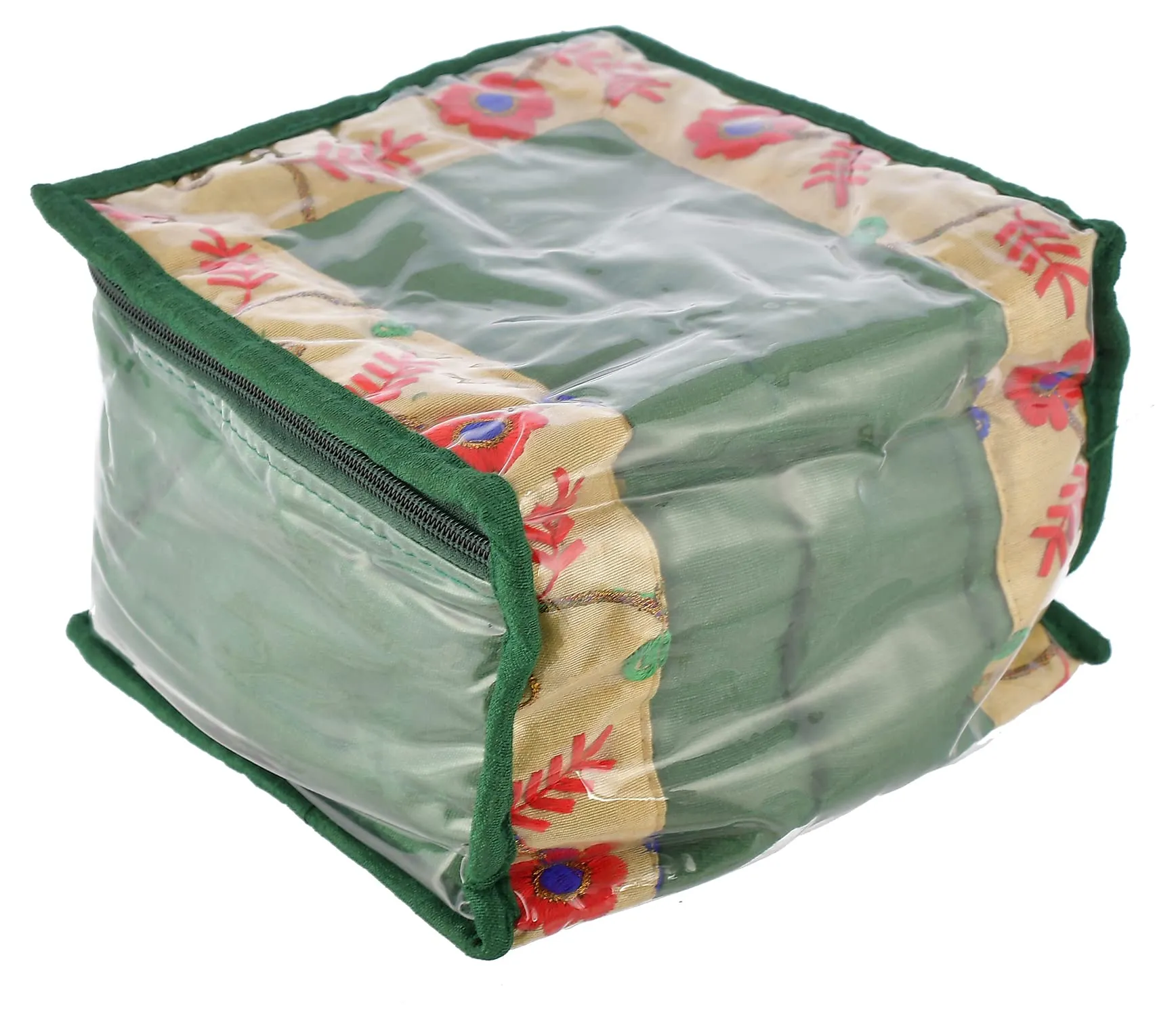 Heart Home Flower Design Laminated PVC Multipurpose Jewellery Organizer With 10 Tranasparent Pouches- Pack of 2 (Green)-HS43HEARTH25843