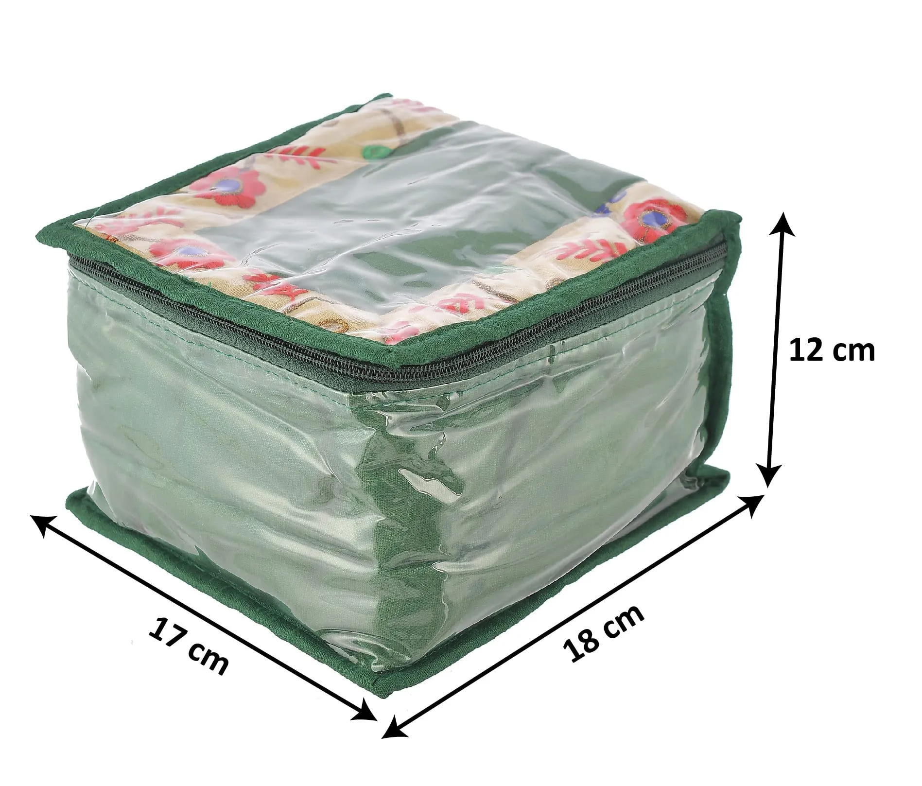 Heart Home Flower Design Laminated PVC Multipurpose Jewellery Organizer With 10 Tranasparent Pouches- Pack of 2 (Green)-HS43HEARTH25843