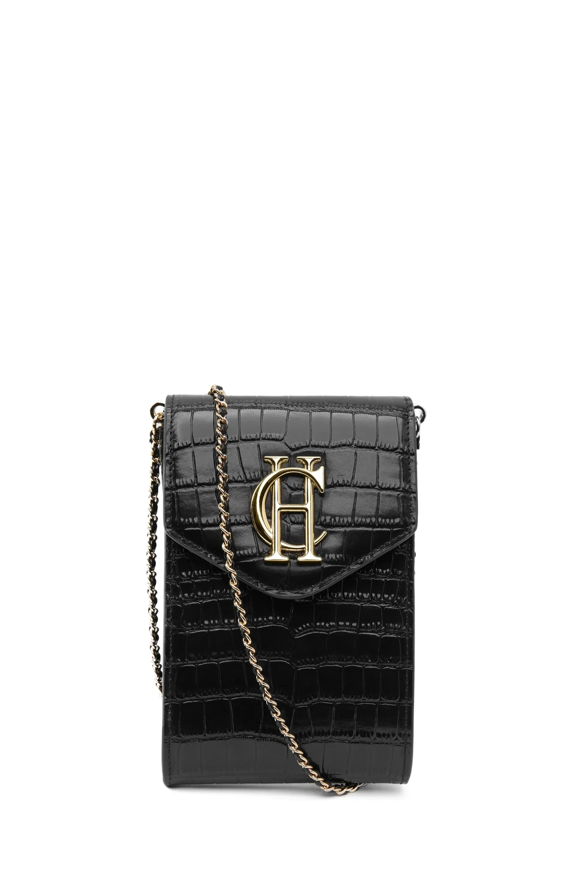 Holland Cooper Knightsbridge Ladies Phone Pouch in Black Croc