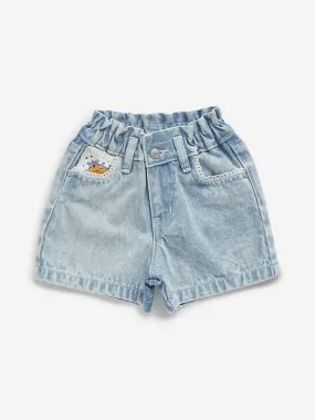 HOP Kids Blue High Rise Paper-Bag Shorts