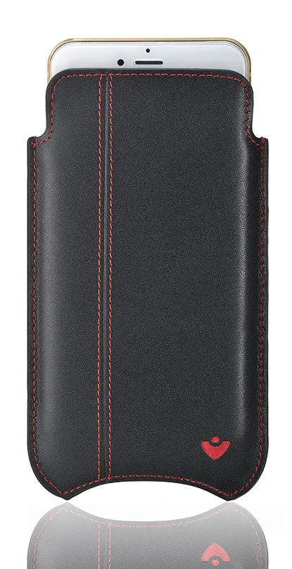 iPhone 6/6s Plus Sleeve Wallet Case in Black Leather | Screen Cleaning Sanitizing Lining