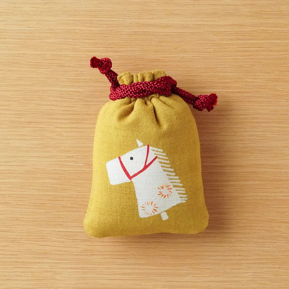 Katazome Small Talisman Bag - Horse -,  Drawstring Pouch,  Japanese traditional craft bag