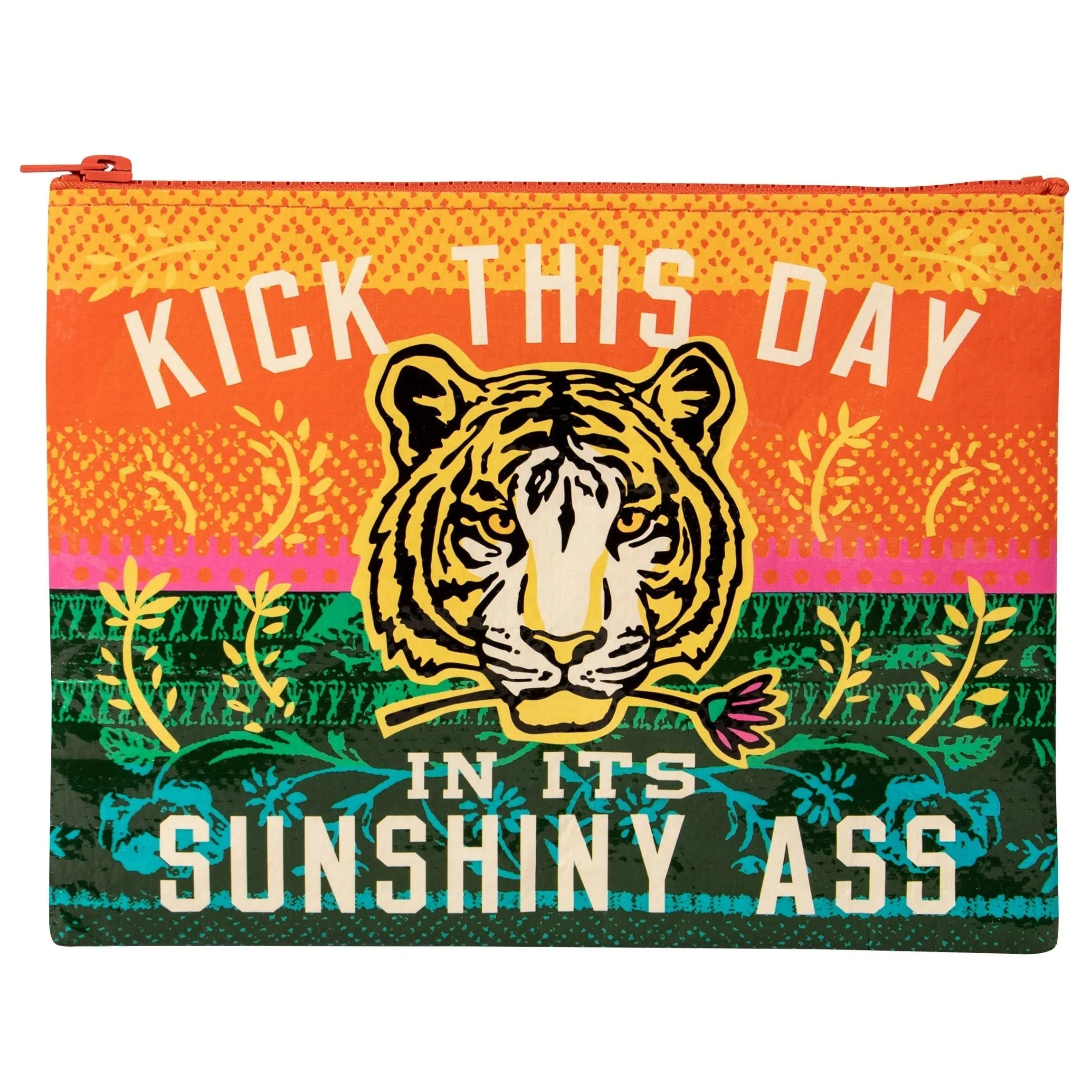 Kick This Day In Its Sunshiny Ass Tiger Recycled Material Zipper Pouch | BlueQ at GetBullish