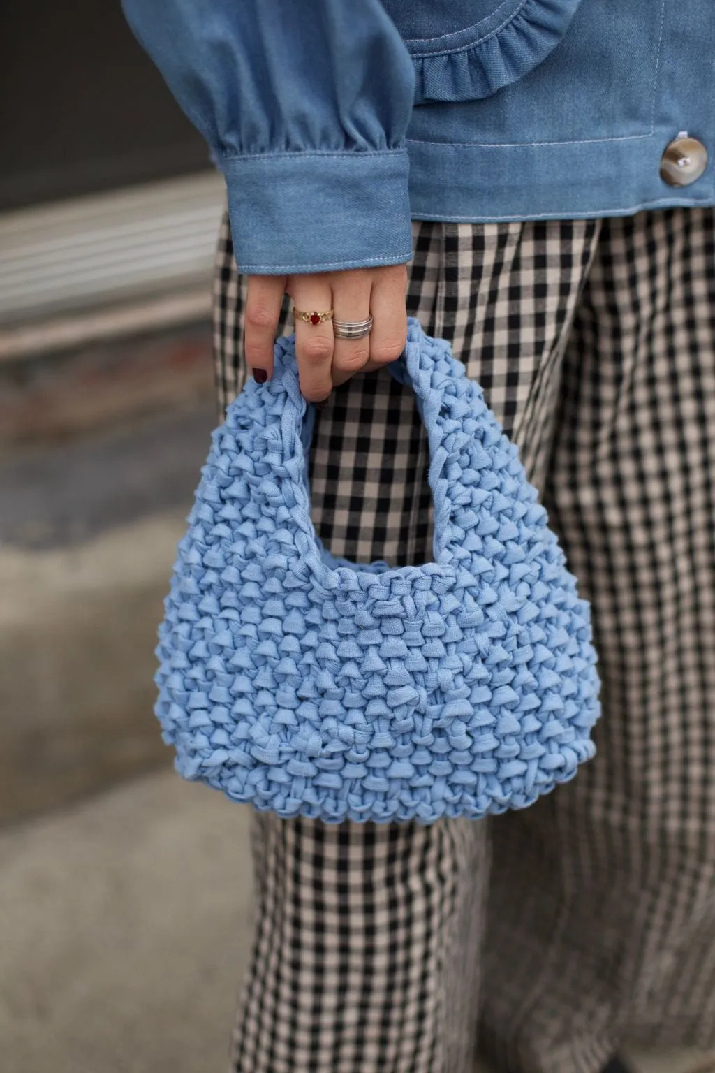 Knitted Bag Blue Linen