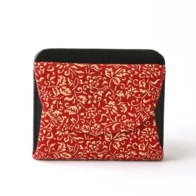 Koshu Inden Japanese Deerskin Leather with Urushi (Japanese Lacquer) Fold Wallet - Flower Arabesque Pattern / Red - ,  Made in Japan,  Japanese Leather Wallet