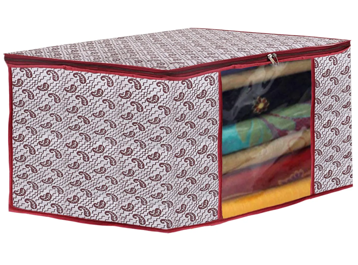 Kuber Industries Clothes Organizer For Wardrobe (Pack of 12) - Storage Organizer For Saree | Shirts | Salwar | Lehenga | Clothes - Dress Organizer For Wardrobe - Saree Covers With Zip (Red and White)