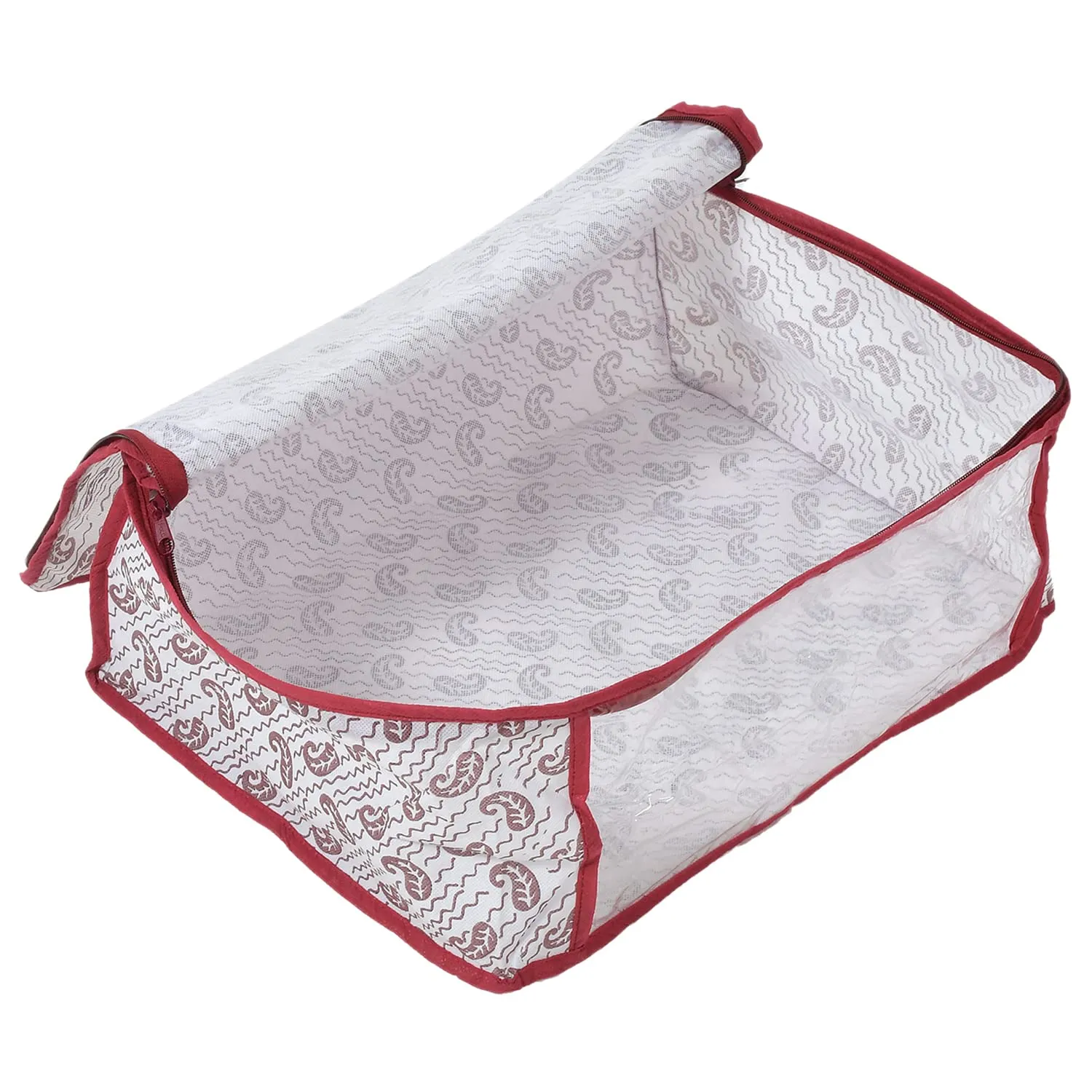 Kuber Industries Clothes Organizer For Wardrobe (Pack of 12) - Storage Organizer For Saree | Shirts | Salwar | Lehenga | Clothes - Dress Organizer For Wardrobe - Saree Covers With Zip (Red and White)