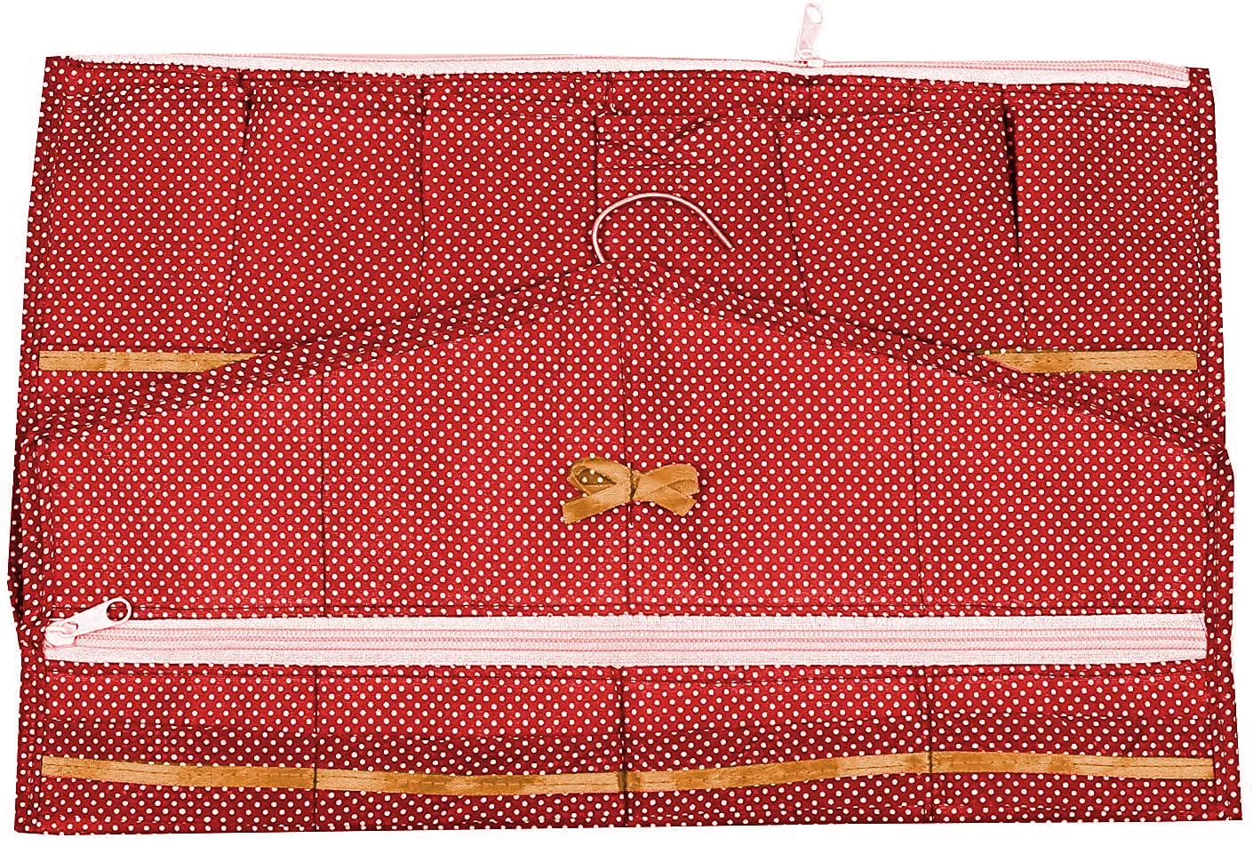 Kuber Industries Dot Printed Hanging Jewellery Organizer, Hanging Wall Pocket Storage Bag for Storing Earrings Necklace Bracelet Ring Accessory with Hanger (Red)