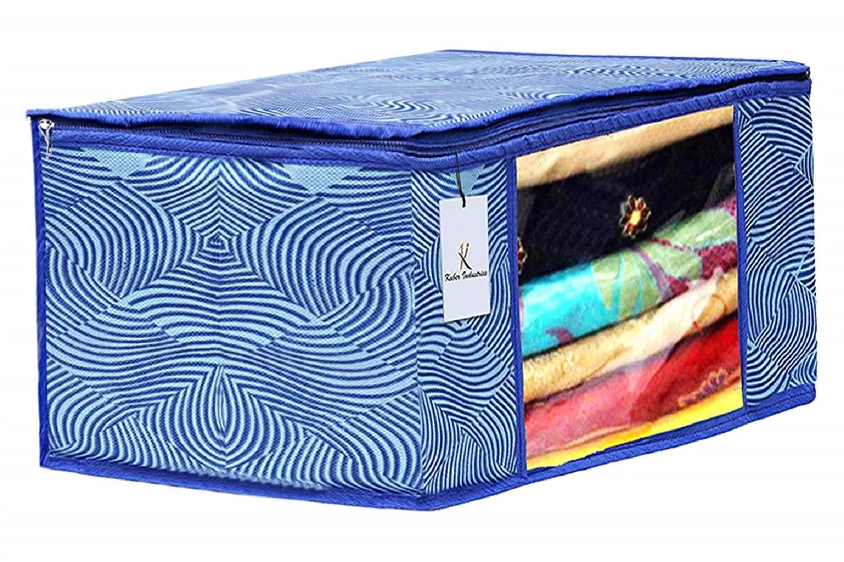 Kuber Industries Laheriya Printed Non Woven 4 Pieces Saree Cover and 4 Pieces Underbed Storage Bag, Cloth Organizer for Storage, Blanket Cover Combo Set (Blue) -CTKTC038685