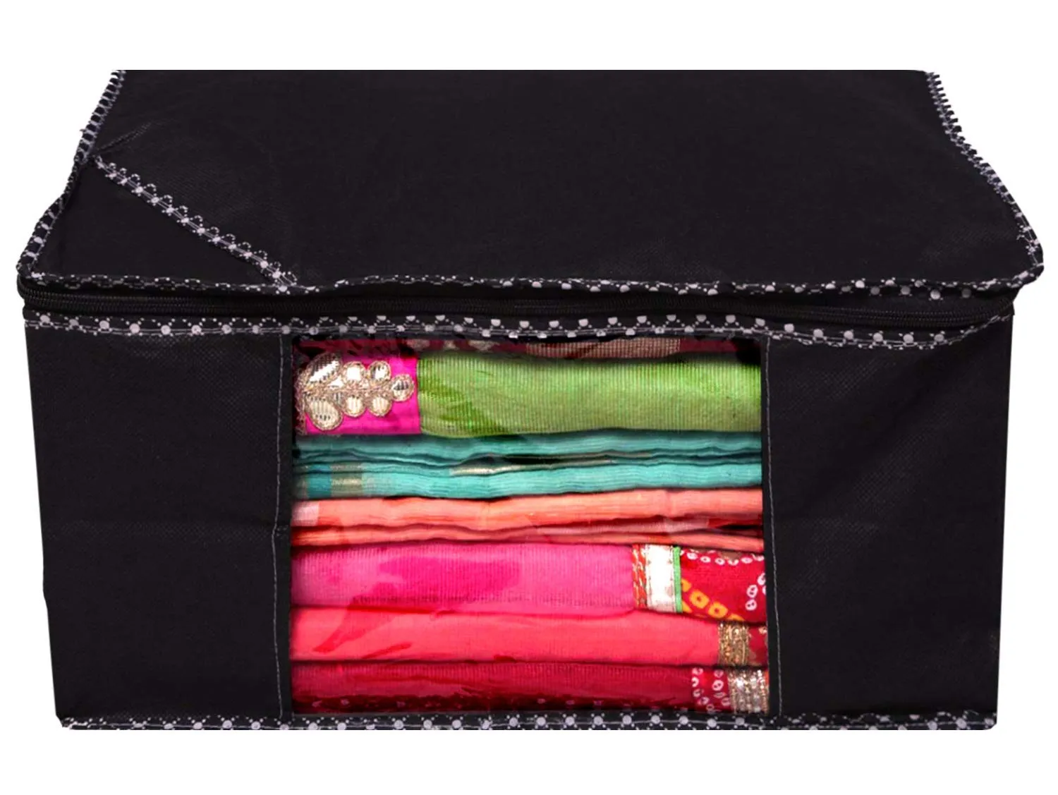 Kuber Industries Non Woven 3 Pieces Saree Cover and 2 Pieces Underbed Storage Bag, Cloth Organizer for Storage, Blanket Cover Combo Set (Black) -CTKTC038466