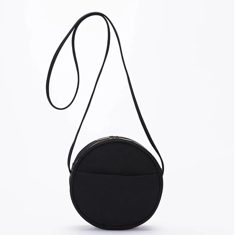 Ladies Canvas Bag With Zipper Round Shoulder Cross Bag