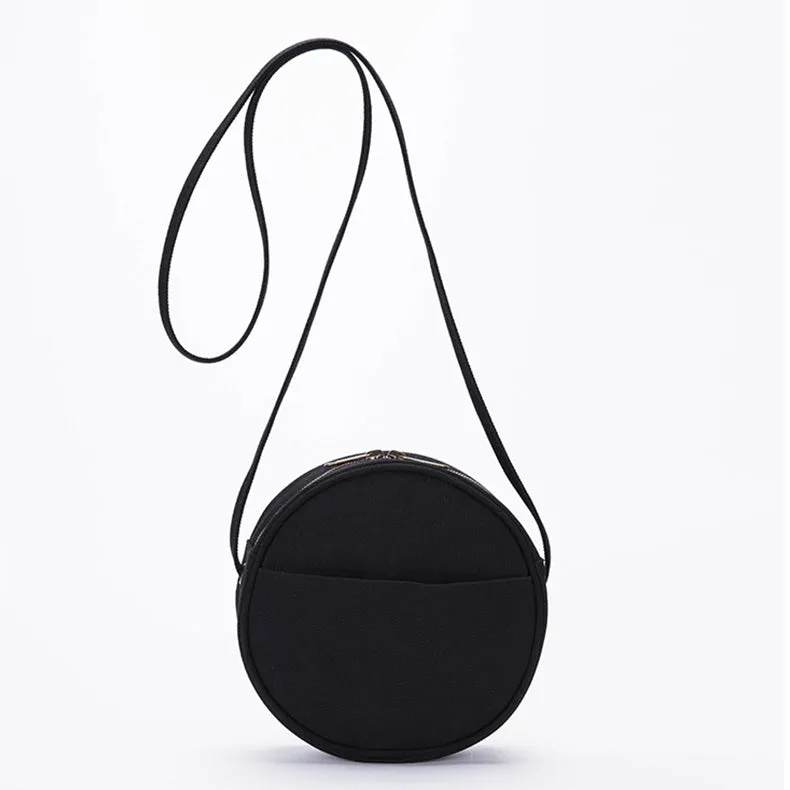 Ladies Canvas Bag With Zipper Round Shoulder Cross Bag