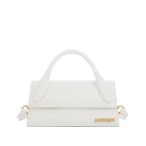 Le Chiquito Long Croc Embossed Leather Bag in Ivory