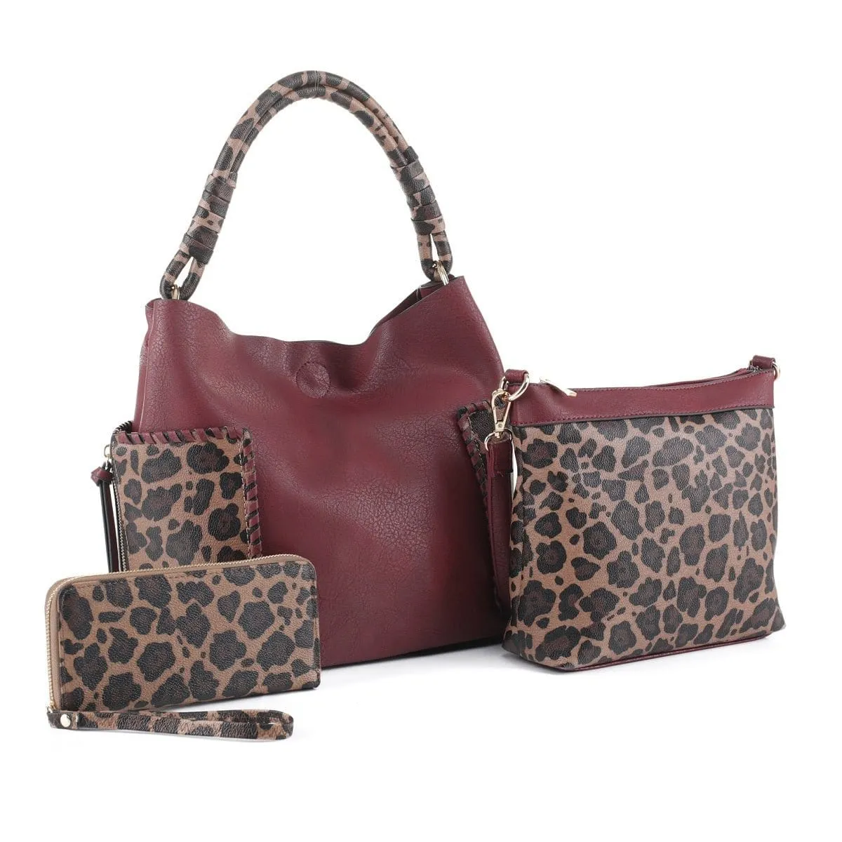 LF6196LT Cheetah Print Handle 3-in-1 Shoulder Bag/Crossbody/Wallet