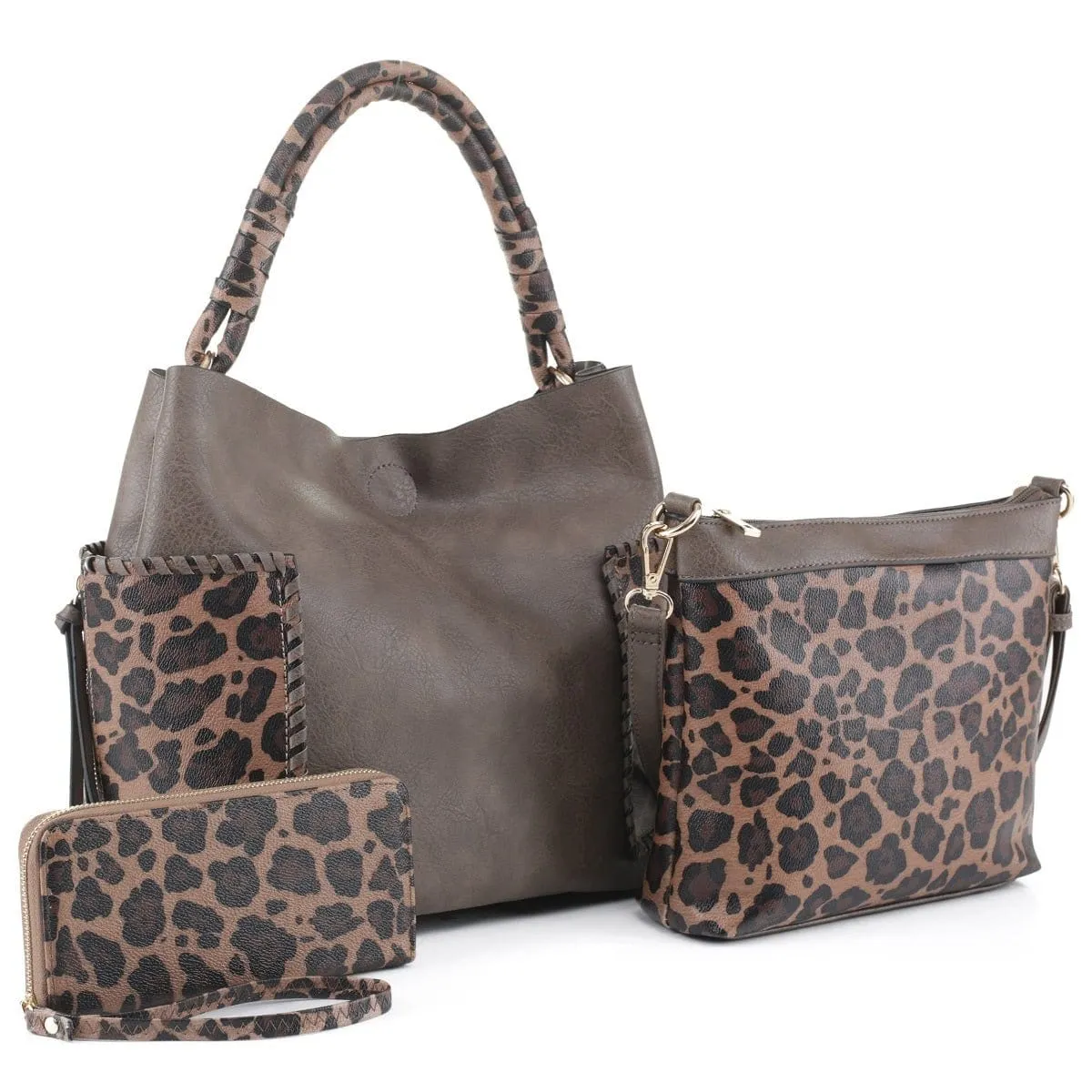 LF6196LT Cheetah Print Handle 3-in-1 Shoulder Bag/Crossbody/Wallet