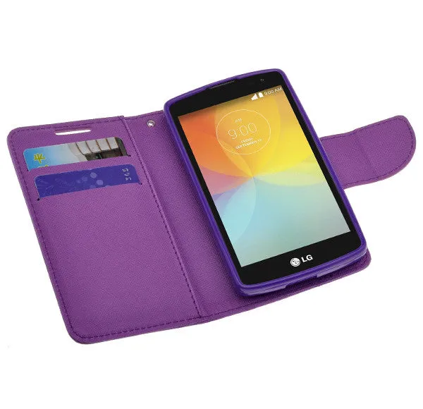 LG F60 | Optimus F60 | MS395 | D390N Case, Wrist Strap Flip Folio [Kickstand Feature] Pu Leather Wallet Case with ID & Credit Card Slots - Purple