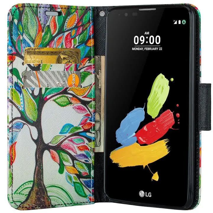 LG Stylo 2 Plus Case, LG Stylo 2 Plus Wallet Case [Kickstand] Pu Leather Wrist Strap Wallet Case w/ ID & Card Slots & Pocket - Vibrant Tree