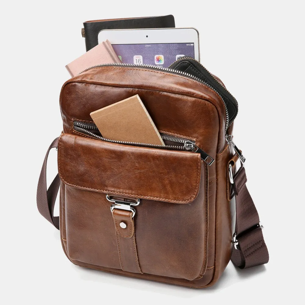 Men Business Retro Genuine Leather Waterproof Wear-resisting Crossbody Bag