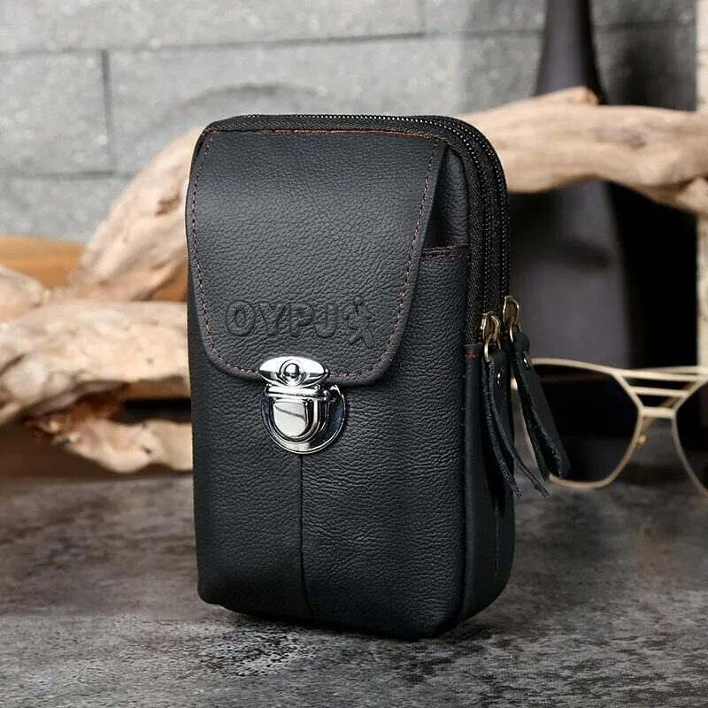 Men Genuine Leather Retro Business Waterproof 6.3 Inch Phone Bag Waist With Belt Loop