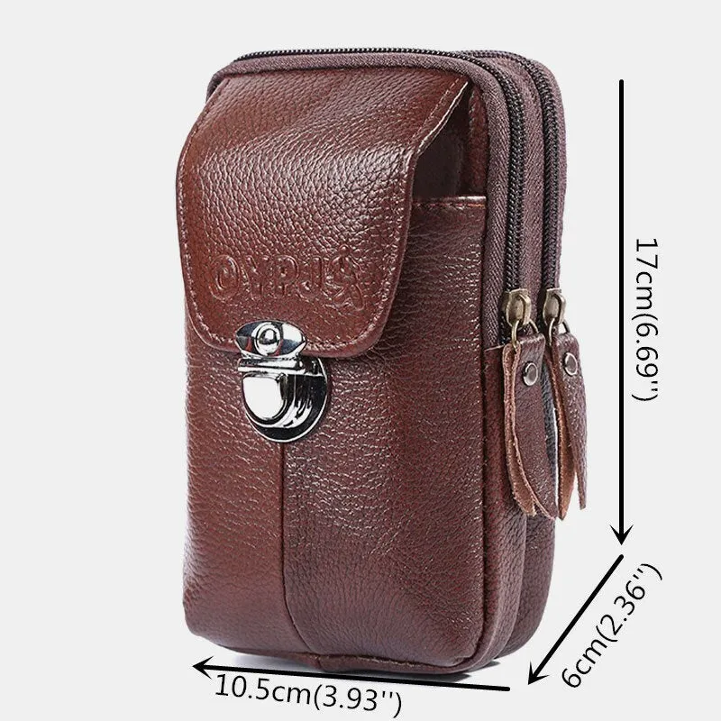 Men Genuine Leather Retro Business Waterproof 6.3 Inch Phone Bag Waist With Belt Loop