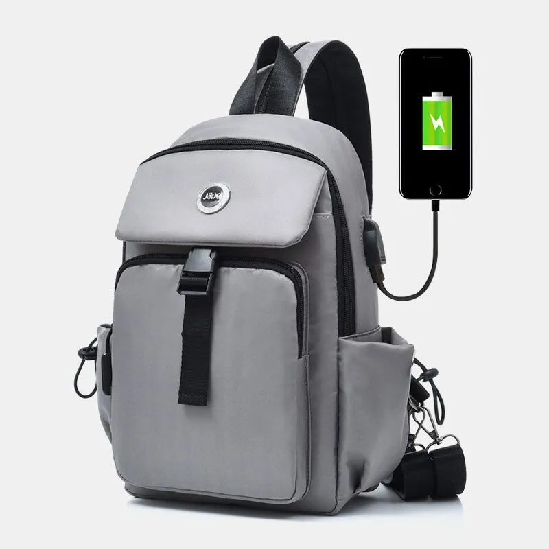 Men USB Charging Multi-carry Multi-Layers Waterproof Crossbody Bag Chest Sling Backpack