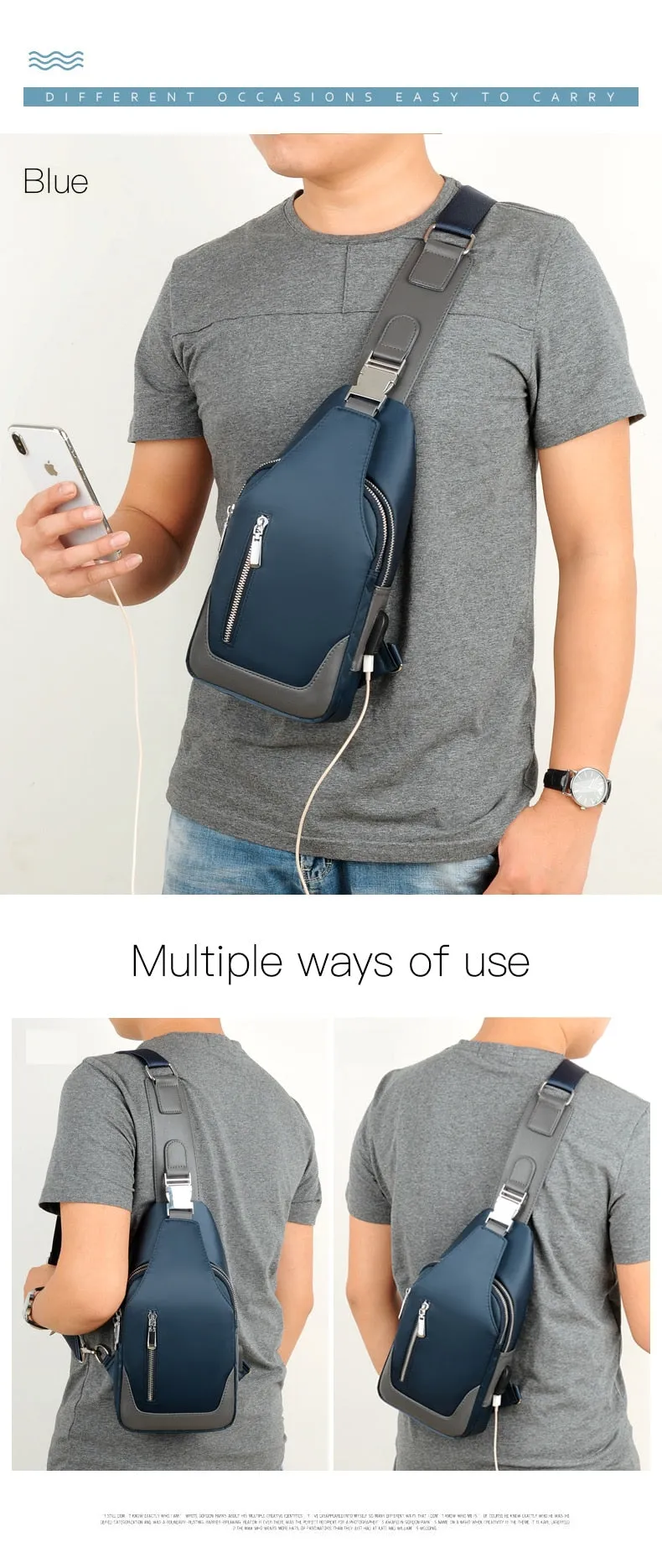 Men's Small Crossbody Bag with USB Charging