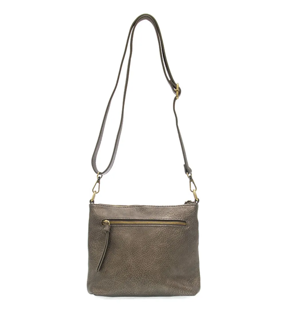 Metallic Pewter Top Zip Crossbody Bag