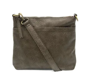 Metallic Pewter Top Zip Crossbody Bag