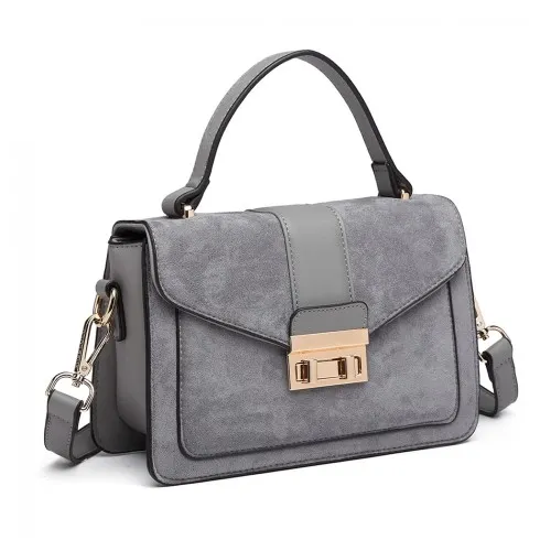 Miss Lulu Matte PU Leather Midi Handbag Cross Body Bag - Grey | Stylish & Versatile Women's Bag