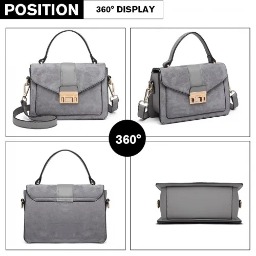 Miss Lulu Matte PU Leather Midi Handbag Cross Body Bag - Grey | Stylish & Versatile Women's Bag