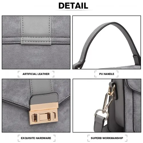 Miss Lulu Matte PU Leather Midi Handbag Cross Body Bag - Grey | Stylish & Versatile Women's Bag