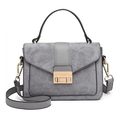 Miss Lulu Matte PU Leather Midi Handbag Cross Body Bag - Grey | Stylish & Versatile Women's Bag